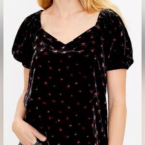 5/$25 Floral Velvet Puff Sleeve Top